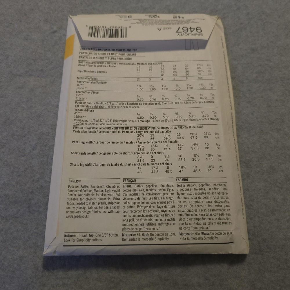 Simplicity 9467 Girls Top Pants Shorts Pattern Sz 2-6X Easy Sew Unc - Picture 3 of 5